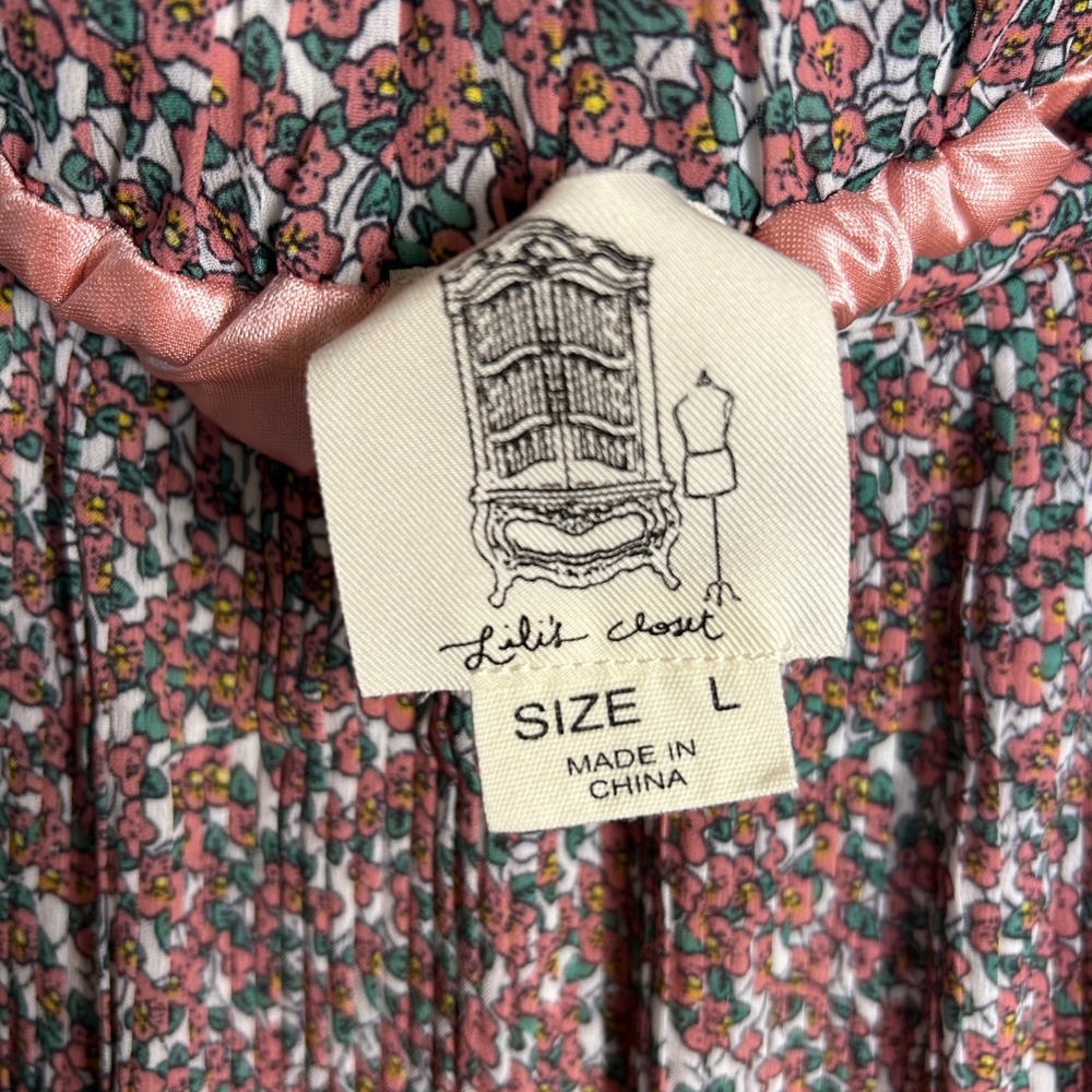 Anthropologie Lili's Closet Floral Cottagecore Pleated Maxi Skirt Large High-Low - Picture 9 of 11